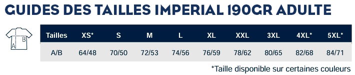 guide des tailles sol imperial 190gr